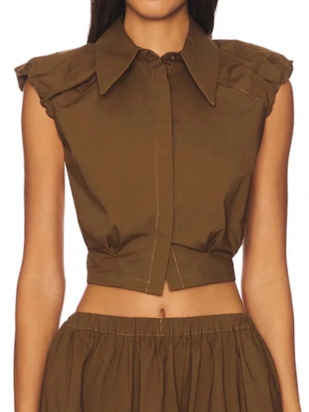Revolve Camila Coelho Sleeveless Cropped Button-Front Top - Brown